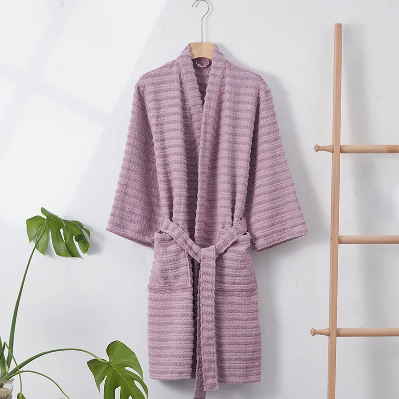 100% Cotton Women Thick Waffle Bathrobe Solid Home Dressing Gown Ladies Spring Autumn Unisex Water Absorption Bath Robe Pyjamas