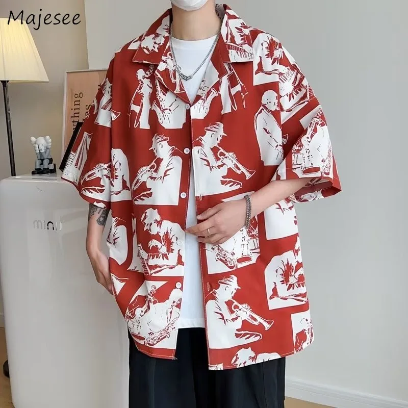 

Shirts for Men Print Tops Casual Hawaiian Summer Couples Fashion Handsome Beach Style Breathable All-match Ulzzang Chic Рубашки