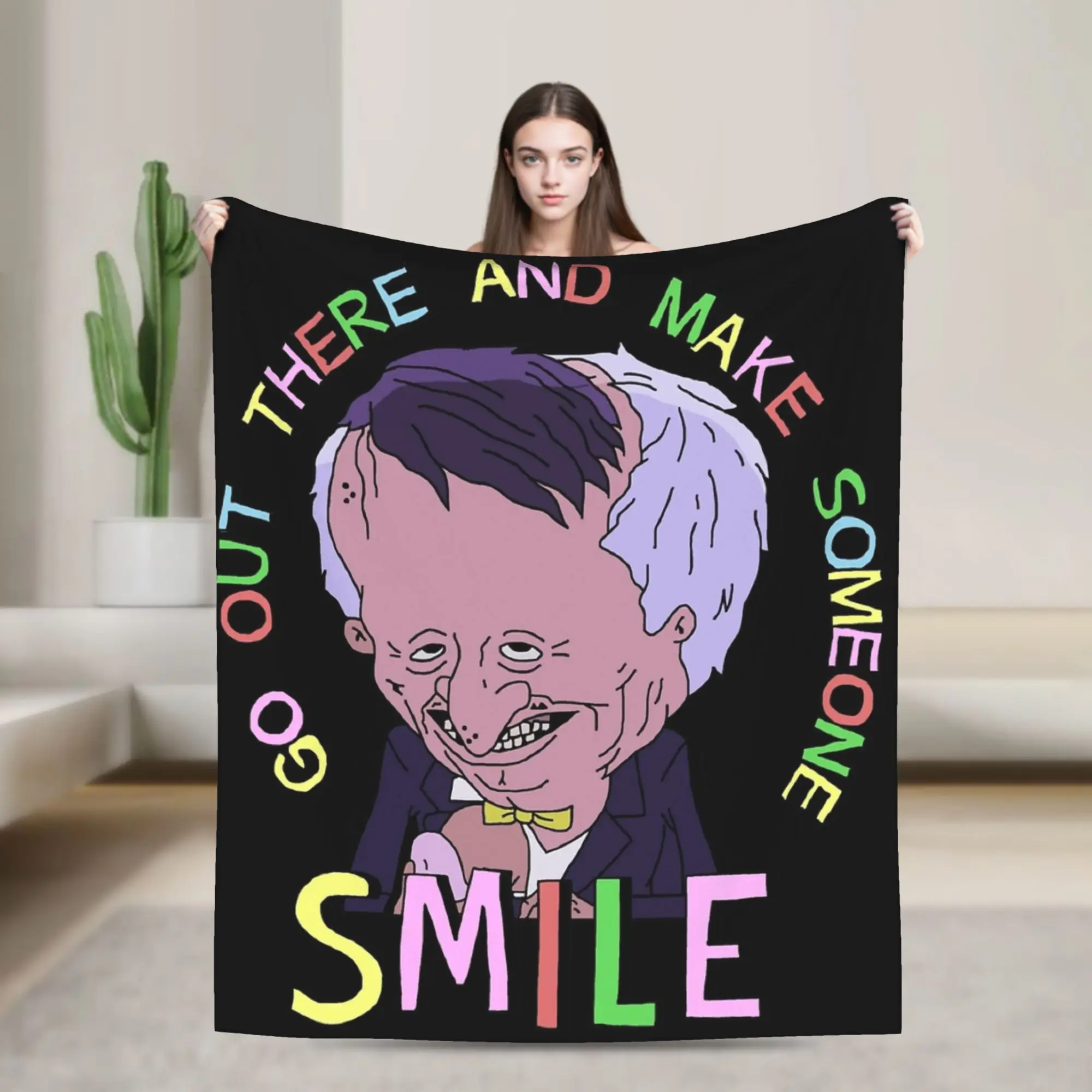 اخرج هناك وجعل شخص ما يبتسم الأصدقاء المبتسمين بطانية الفانيلا رمي بطانية للخارجية رقيق المفرش غطاء سرير أريكة #1