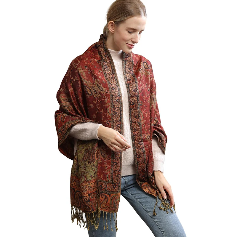 العرقية بيزلي التطريز فسكوزي الحجاب الرجعية الكاجو القطن الباشمينا المرأة وشاح يلتف السيدات شالات أنيقة عمامة الحجاب