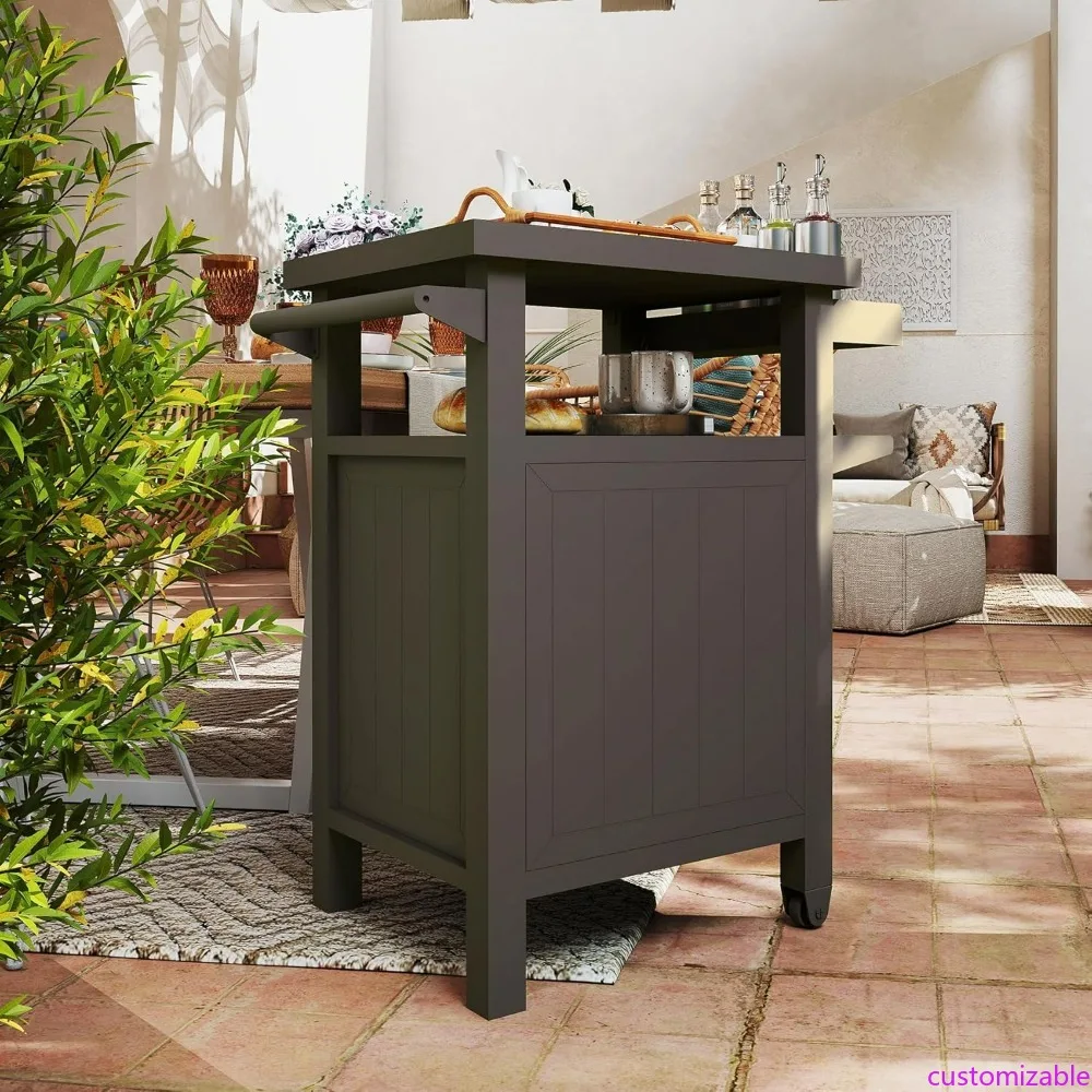 

Portable Outdoor Metal BBQ Cart with Wheels and Storage Cabinet for Patio and Deck Use