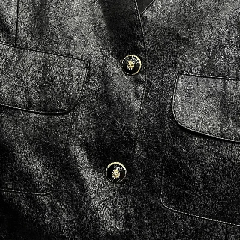 2024 outono nova motocicleta sle pu jaet ort casaco v-ne ele e legal feminino up faion retro couro jaet