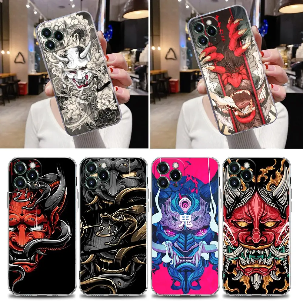 Clear Case For iPhone 16 15 14 13 12 11 Pro Max Mini Xs XR X 7 8 Plus 6 Samurai Hannya Mask Tattoo Cover For iphone 16 Pro Case