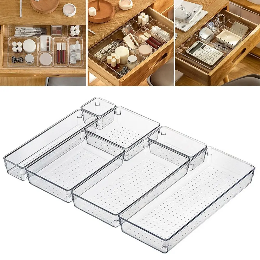 Transparent Plastic Drawer Organizer Drawer Divider Storage Box Jewelry Cosmetics Stationery Holder Home Office Storage Box