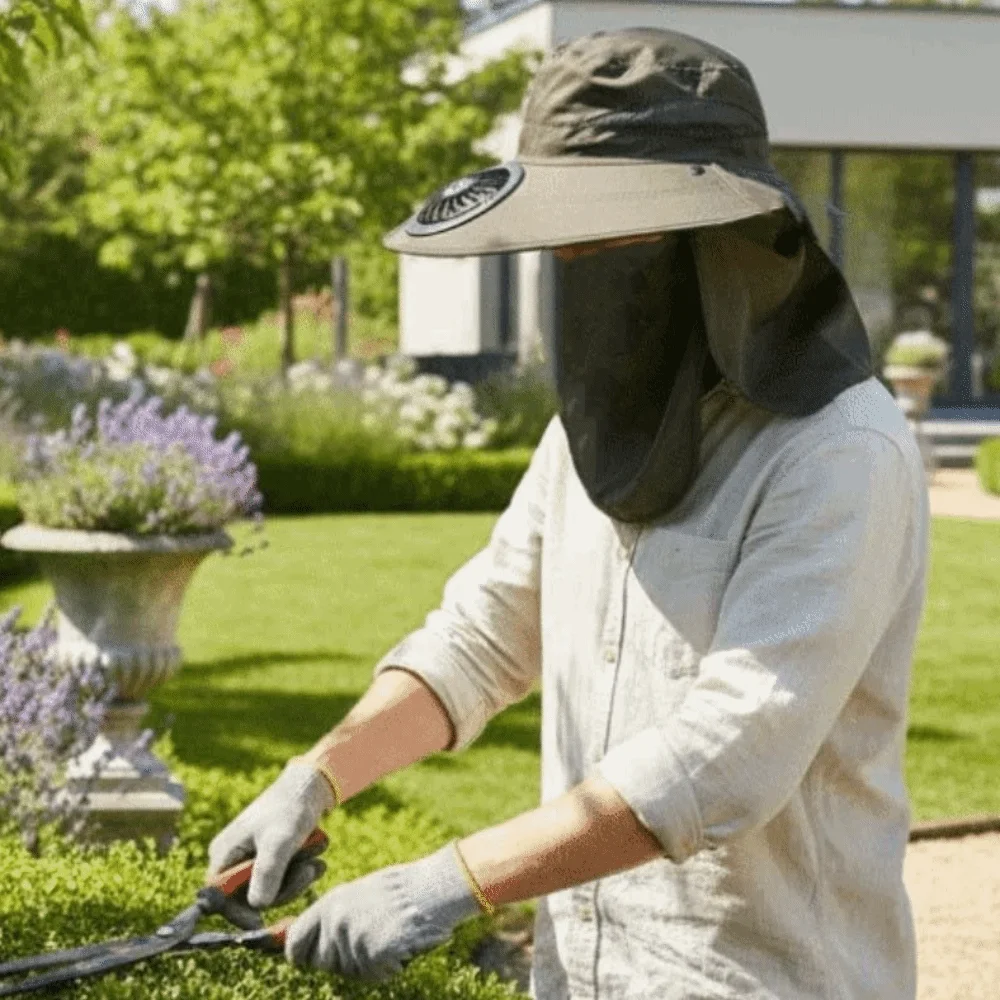 Portable Rechargeable Fan Hat Long-lasting Adjustable Fishing Sun Shading Hat with Face Cover with Neck Shawl Wide Brim Fan Hat