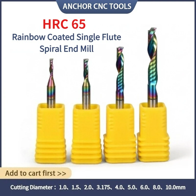 CNC TOOLS HRC65 3.175mm Single Flute Colorful Coating Milling Cutter Tungsten Steel Carbide For Aluminum PVC Carving Cutters