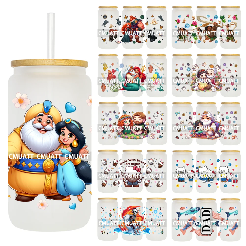 Cartoon Princess With Father 16OZ UV DTF Cup Wrap Transfer Sticker Custom Label DIY Durable Waterproof Logo For Libbey Glass Can