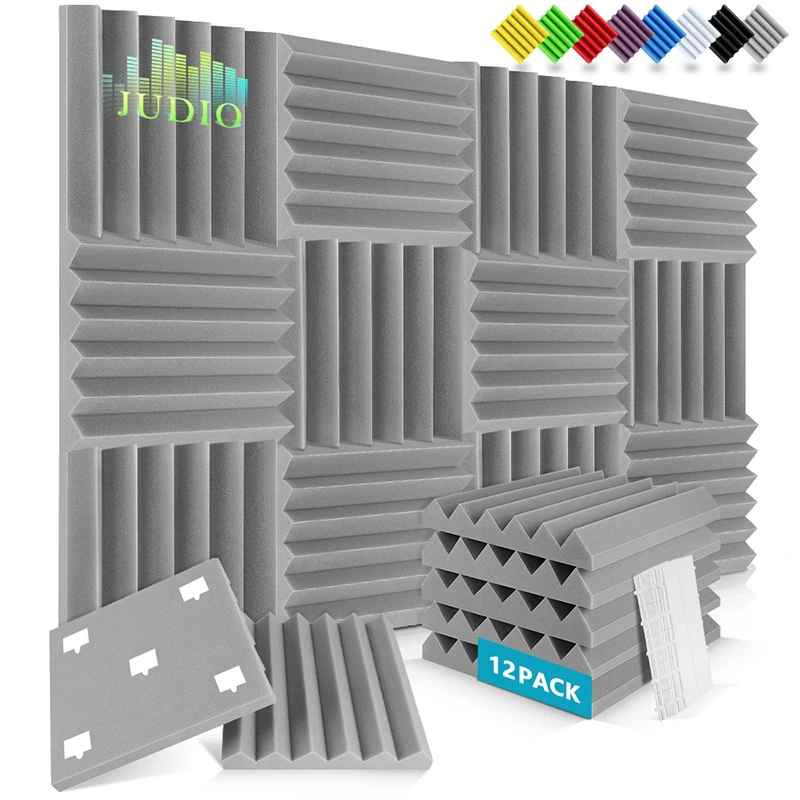 Studio Acoustic Foam Panels 12 Pack, Soundproofing Noise Cancelling Wedge Panels, House Acoustic Self-Adhesive Sponge Wall