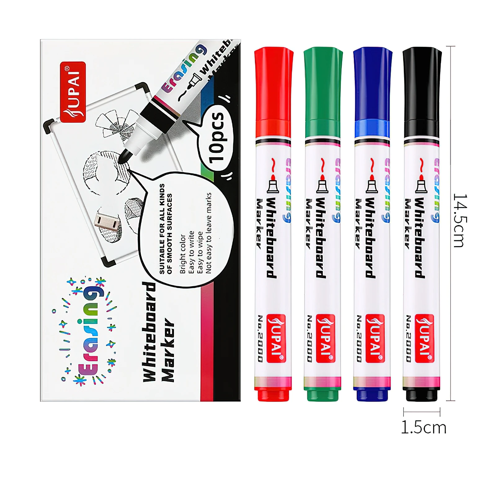 1/4/10 Stück löschbare Whiteboard-Marker, 4 Farben, Rot, Blau, Grün, Schwarz, wasserbasierte Stifte für Unterricht, Schreiben, Büro, F7932 – Detail 1