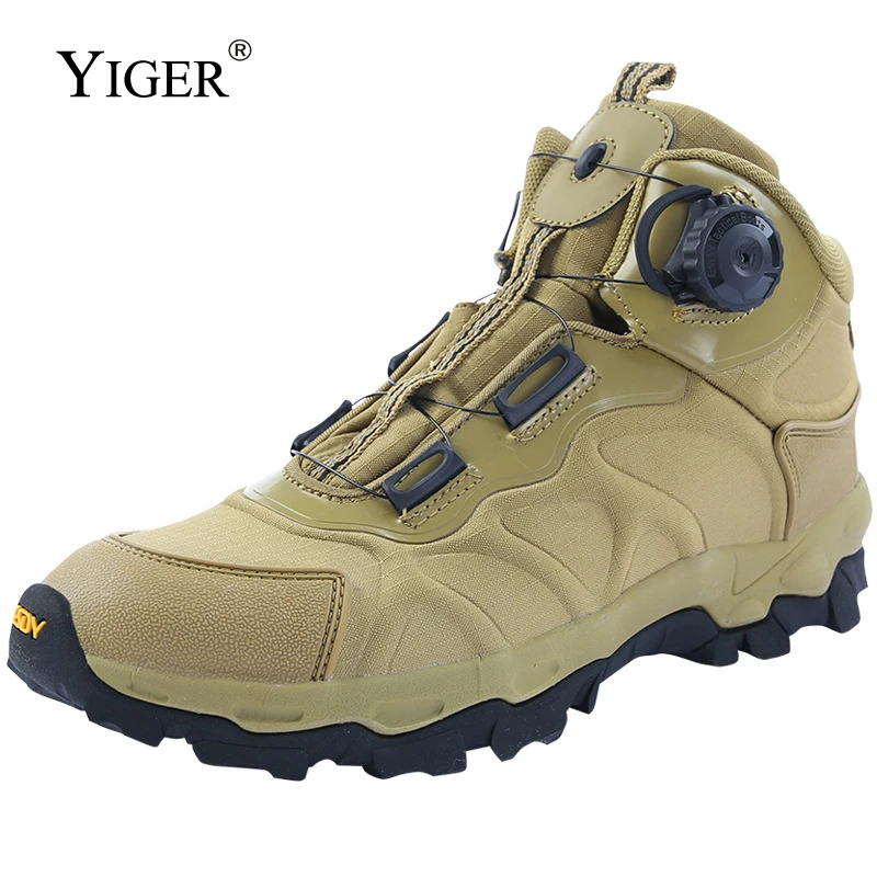 YIGER Men\'s Outdoor Boots Mountaineering Shoes Knob Auto Buckle Lace Up Tactical Boots Lightweight Quick Response Combat Boots