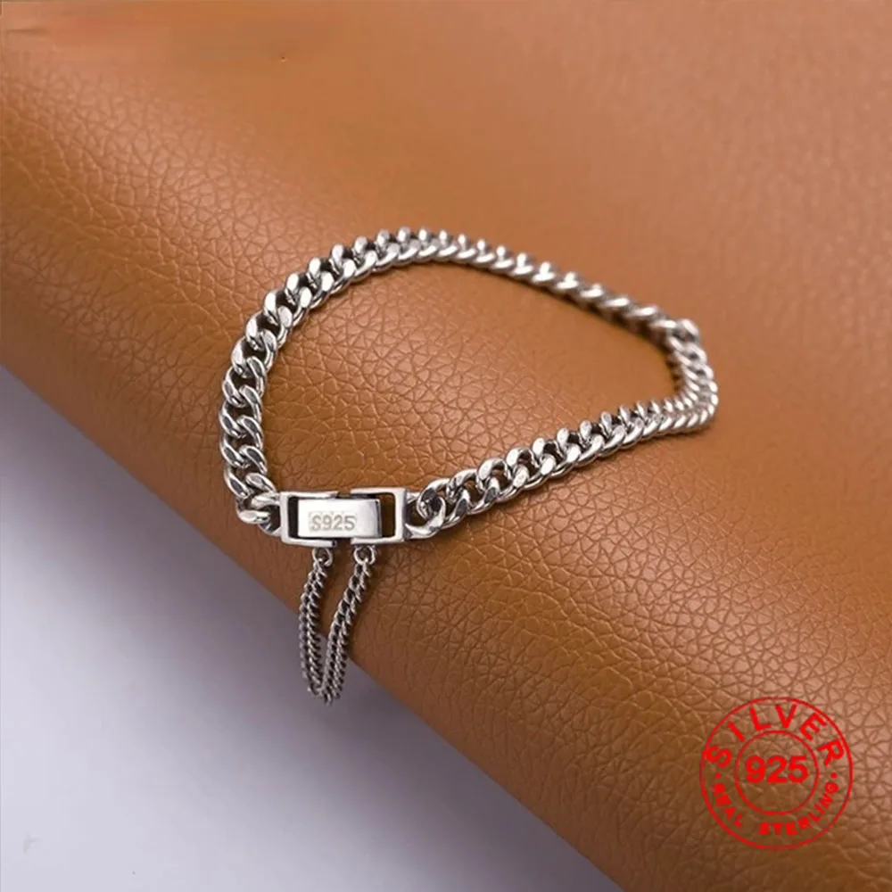 BFCLUB Silver Color Fashion Vintage Tank Chain Thai Silver Bracelet for Women Men Adjustable Bracelet Jewelry S-B407