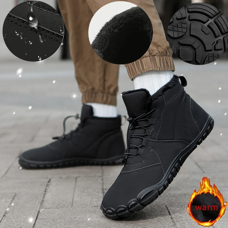 

Outdoor Winter Snow Boots Men's Anti-slip Waterproof Warm Five Finger Barefoot Cotton Shoes New Thick Bottom Booties Couples