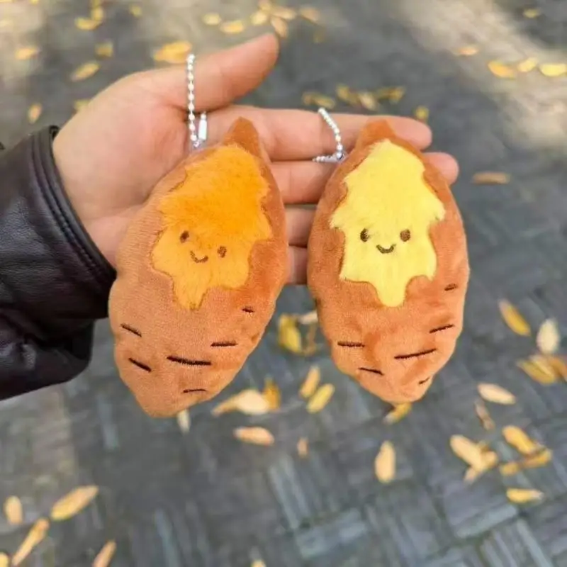 Cute Creative Light Color Raw Sweet Potato Plush Doll Keychain Cartoon Simulated Food Stuffed Doll Pendant Decor Accessorie Gift