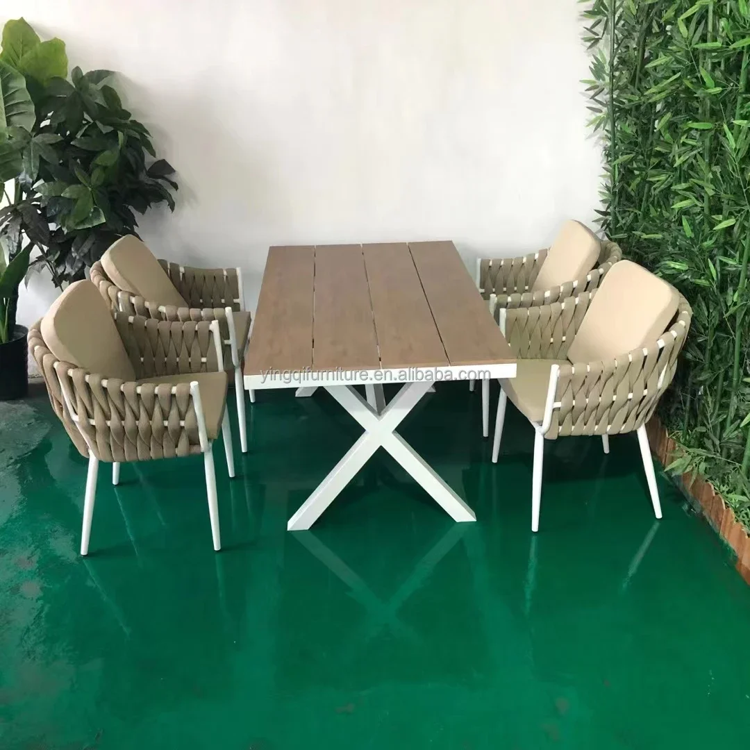 

Outdoor Plastic Wood Tables And Chairs Restaurant Coffee Shop Garden Courtyard Tables And Chairs Combination