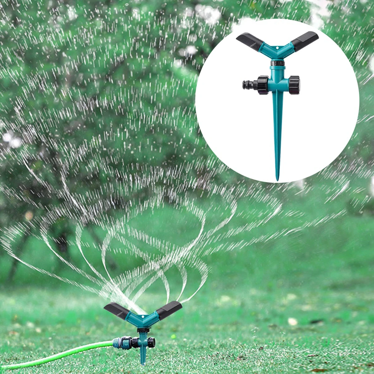 Two Arm Ground Mounted Sprinkler Automatic Rotating Sprinkler Lawn Garden Vegetable Garden Sprinkler Yard Lawn Watering