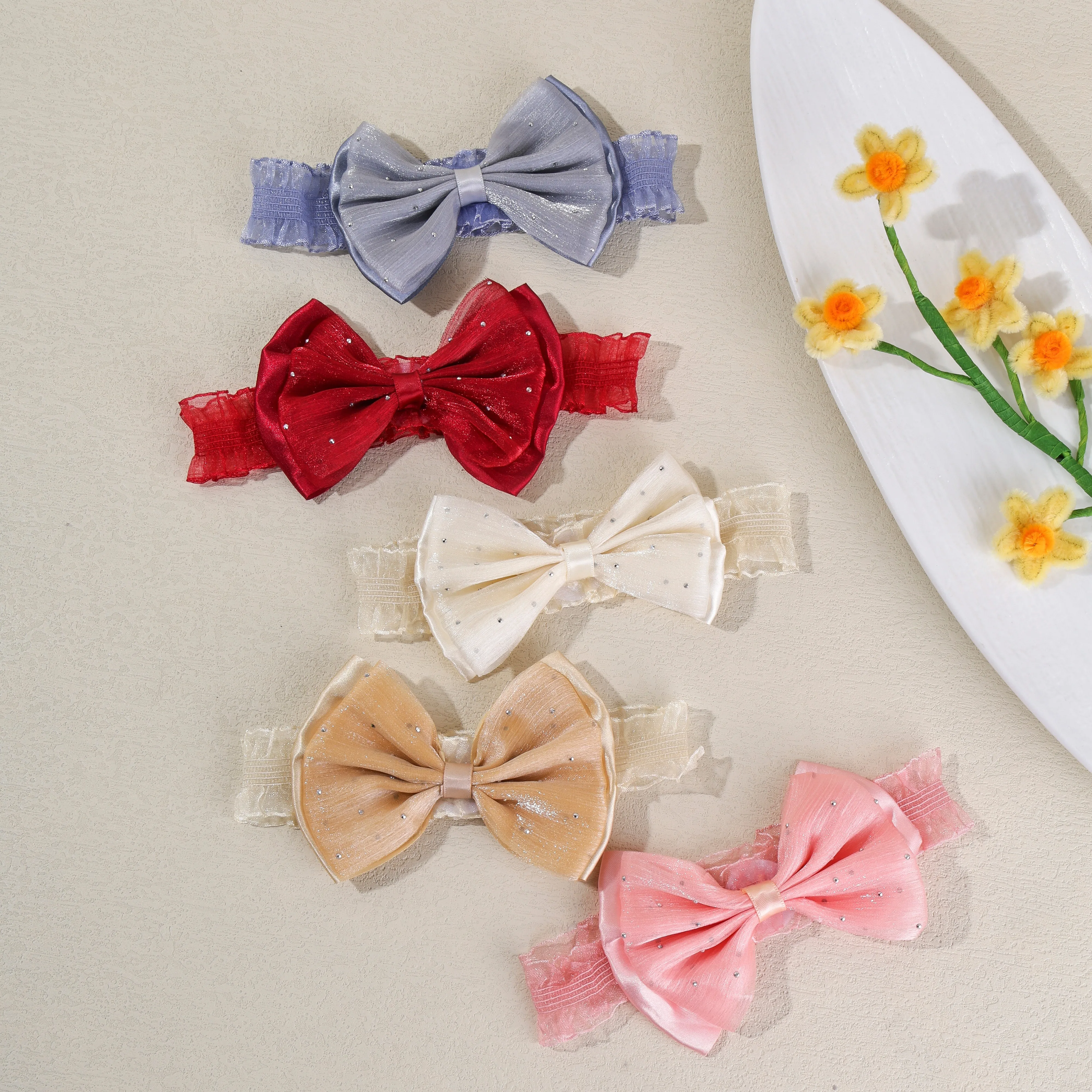 

Lace Bow Baby Newborn Hairbands Koren Bowknot Solid Color Elastic Headband for Princess Girl Newborn Gifts Kids Hair Accessories