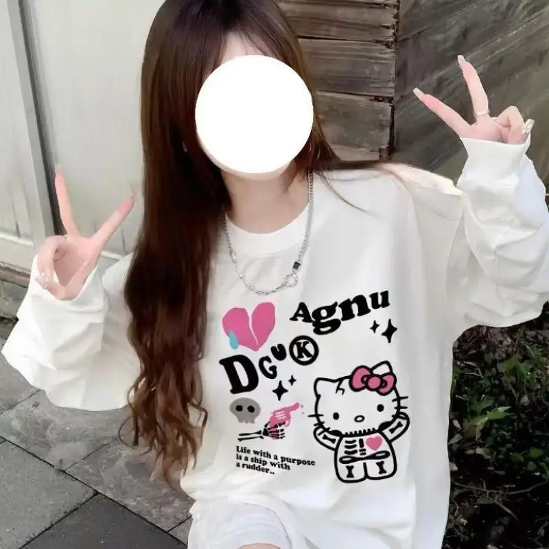 

Sanrio с коротким рукавом, корейская версия, свежие, милые, летние, японские, милые, популярные девушки, «Hello kitty», нишевые, милые, удобные, Kawaii Girl