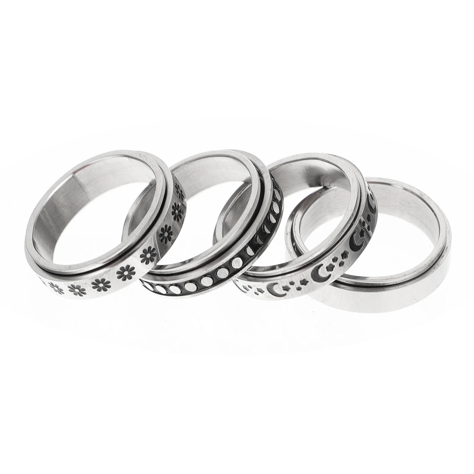 

4pcs Rotatable Titanium Steel Rings Smooth Unisex Fidget Wedding Promise Birthday Present Metal Fashion Finger Decoration Rings