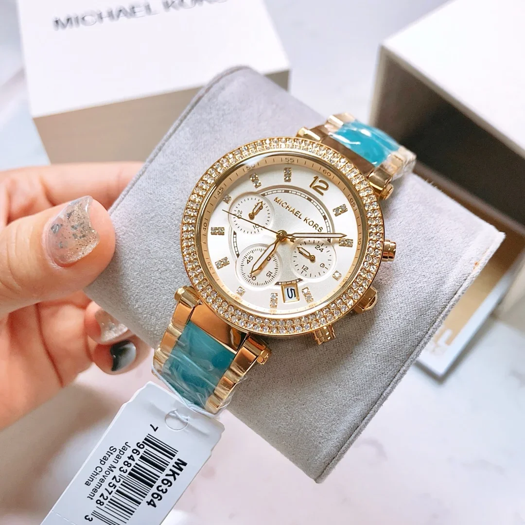 Michael Kors High Quality Women Quartz Watch MK6354 Parker Diamond Fashion Wristwatch Waterproof Chronograph Lady Exquisite Gift