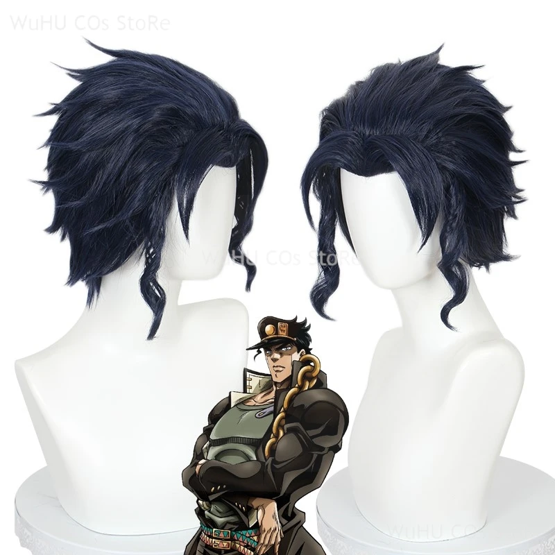 Kujo Jotaro Anime Cosplay Coat Headwear Hat Black Gold Jojo Halloween Party Coat Adventure Man Jacket Jo‘s Cap Daily Outfit Wig