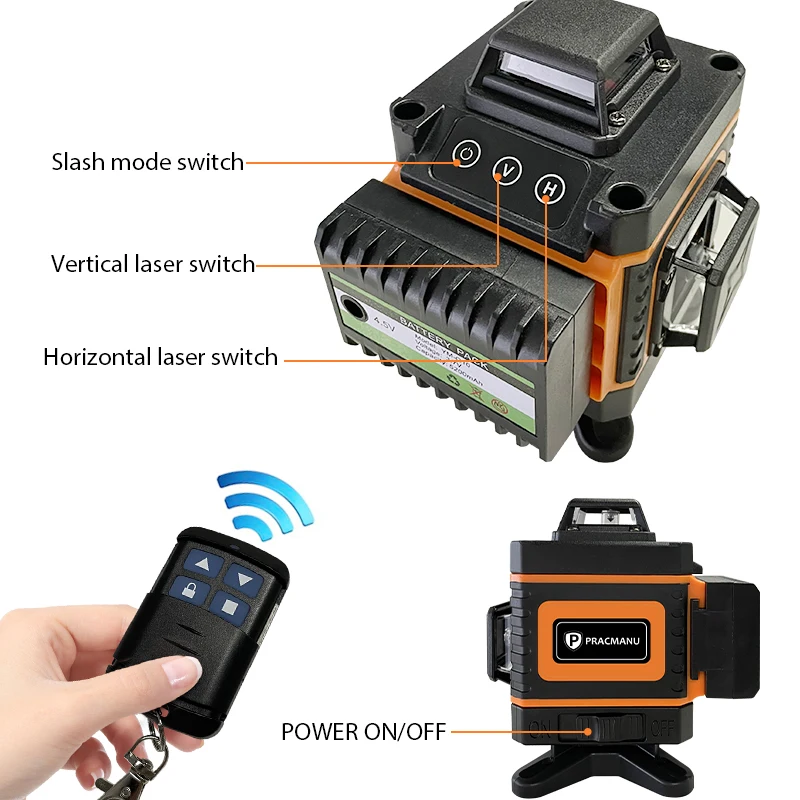 Pratico 16 linee livello Laser 4D orizzontale e verticale Cross Green Line livello Laser autolivellante a 360 ° con telecomando