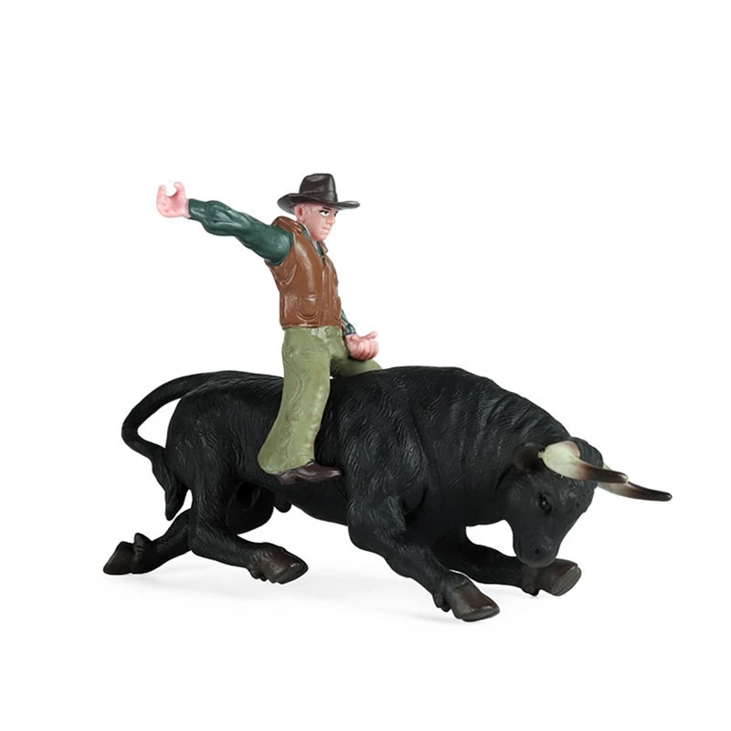 

PVC Model Animal Toys Rodeo Bull With Rider Collectible Static Plastic Toy For Children