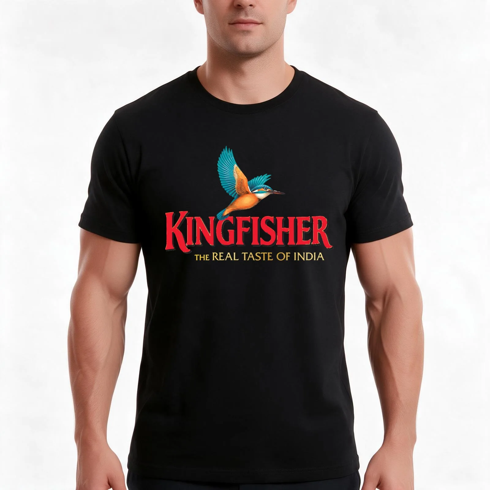 Kingfisher Logo For Fans T-Shirt, Summer Casual Cotton Tee, Oversized Streetwear Tops, Vintage Graphic Print, Unisex Men Women