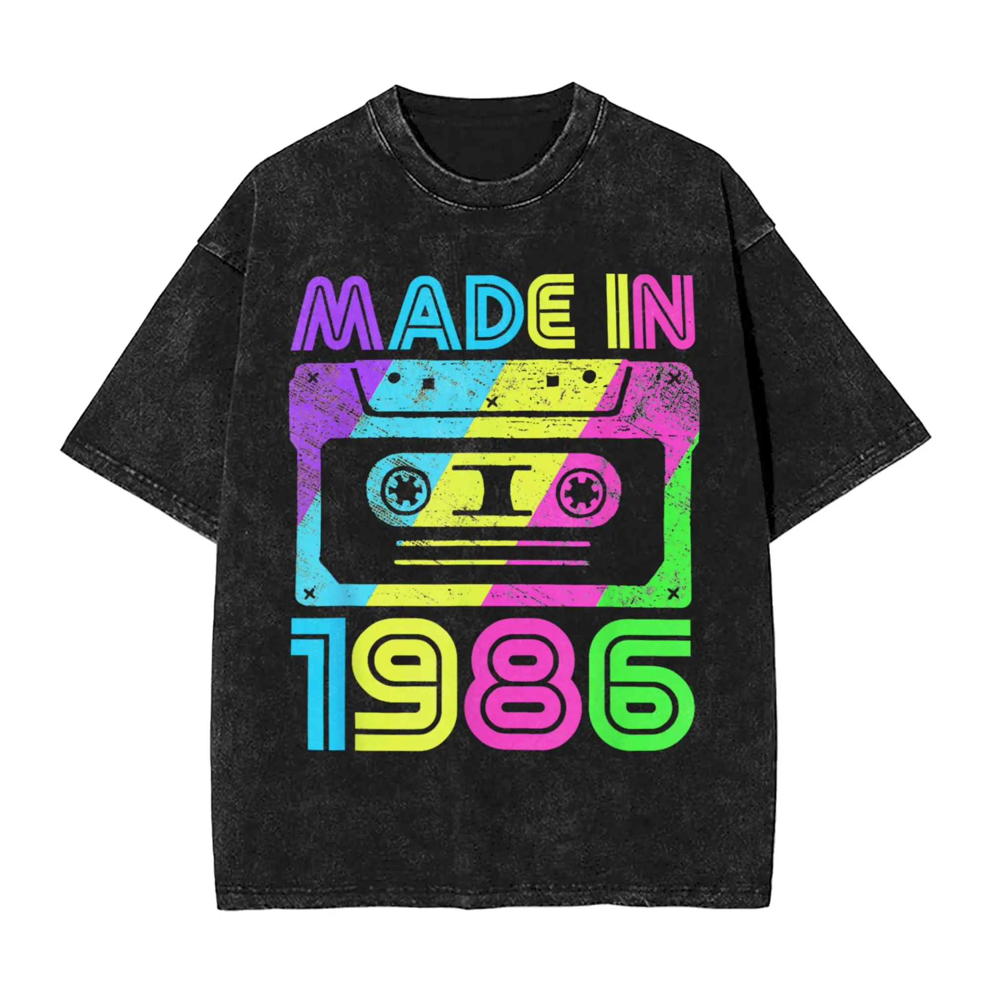 Made In 1986 Cassette Birthday 80s T Shirt  Fashion T Shirts Short-Sleeved Awesome Tops Beach Cotton Crewneck Oversized Clothes