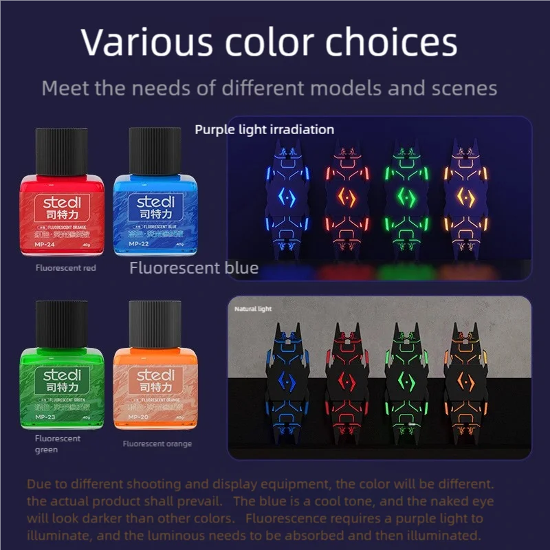 

Stedi Water-based Fluorescent Panel Liner Paint 40g for Model Building Fluorescent Ink Panel Line Accent Color
