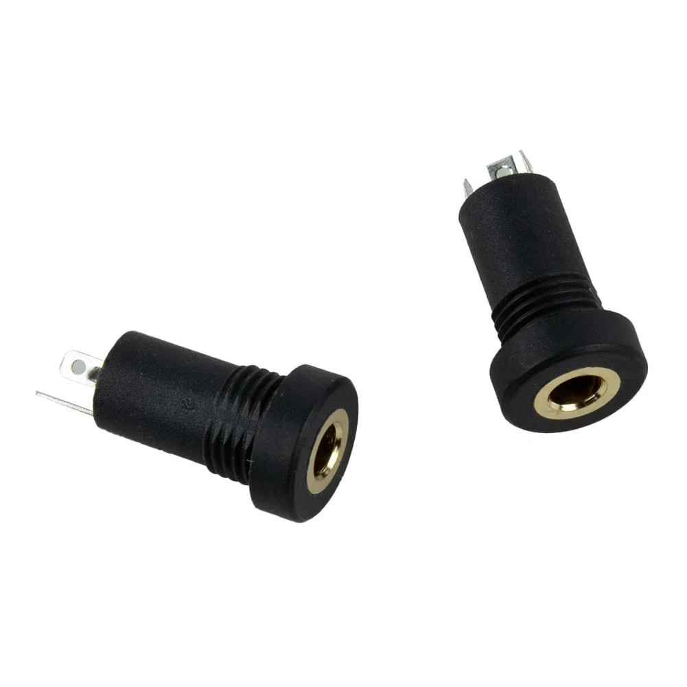 3.5MM Audio Jacks Adapter Audio 2.1x1cm 3 Pole Black Chassis Gold Over Nickel Jacks Panel Plastic Stereo 2 Pcs