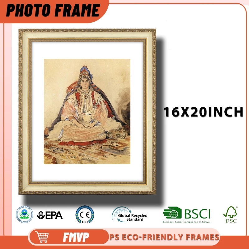 

16x20 Gold Ornate Photo Frame with Floral Carvings Perfect for Luxury Living Room Wall Decor and Gallery Displays Picture Frame