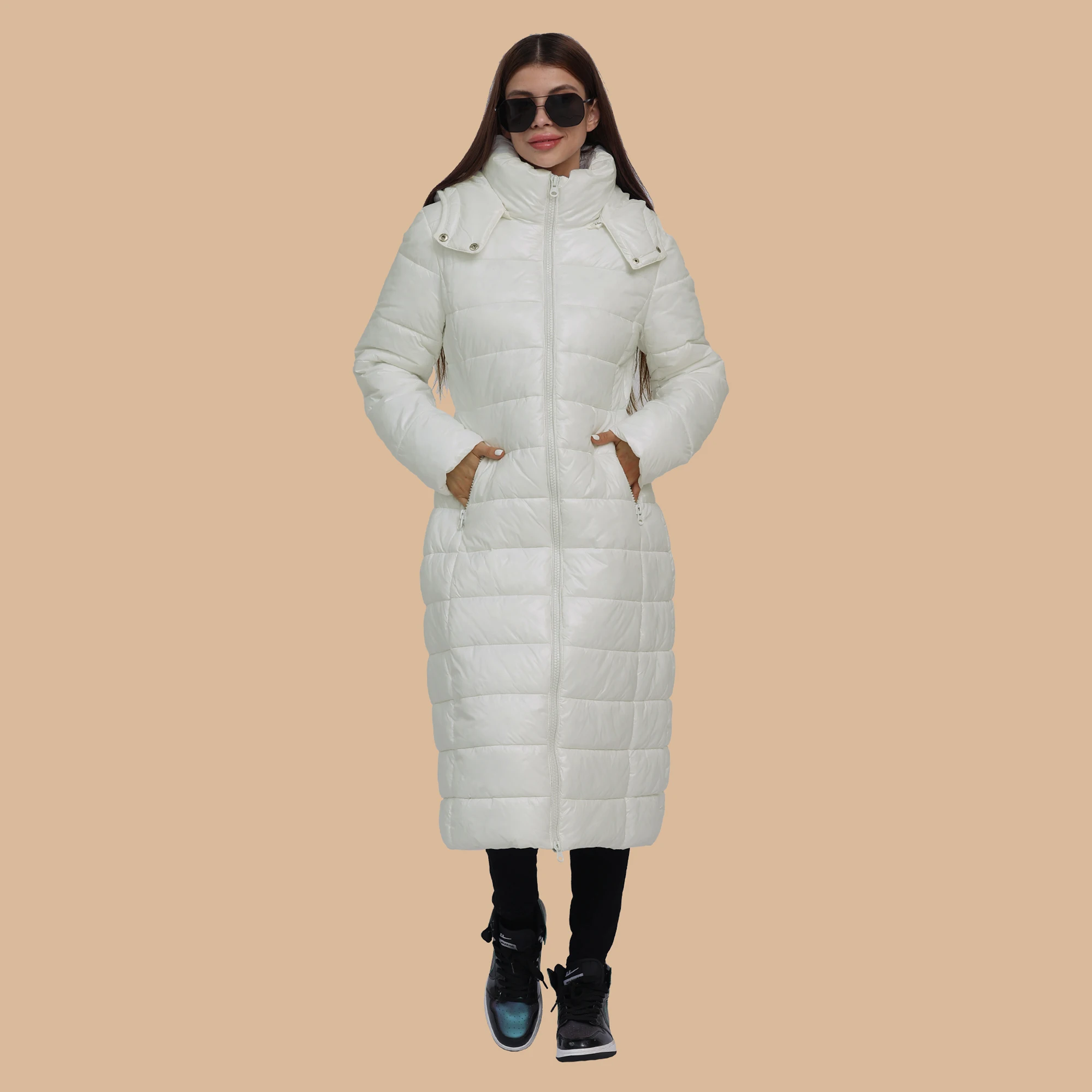 SANTELON Women Winter Thick Warm Over Knee Parka Extra Long Puffer Jacket Coat With Detachable Windproof Hood Fashion Outerwear