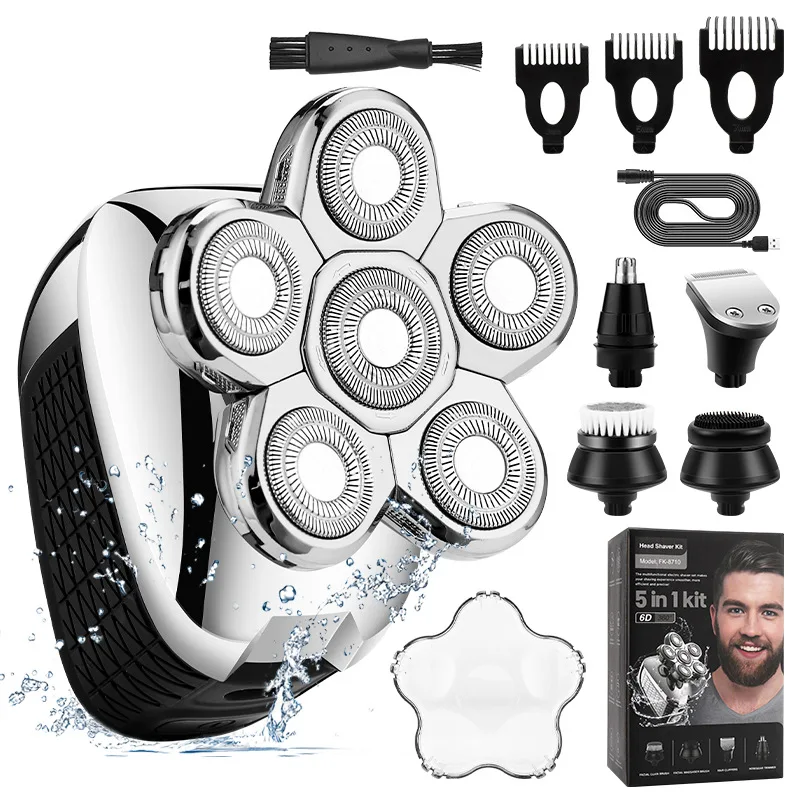 Men's 5-in-1 Multifunctional Shaving Whole Body Water Washing Digital Display Shaver 6D Beard Knife Hair Clipper