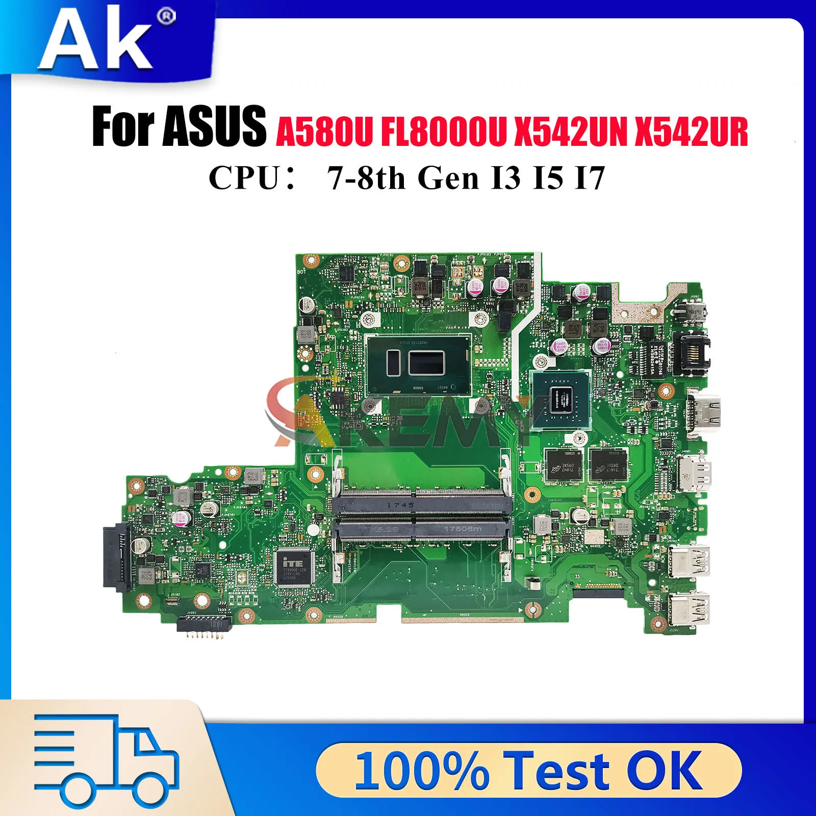 

X542UQ Laptop Motherboard For ASUS X542UR X542UQR A580U X542UF X542U X542URR X542UN X542URV FL8000U Mainboard With I3 I5 I7 CPU
