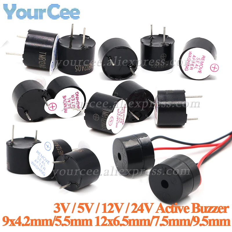 10szt/5szt Mini aktywny brzęczyk 3V 5V 12V 24V 0905 9*5.5mm 4.2mm 12*6.5mm 7.5mm 9.5mm Elektromagnetyczny plastikowy sygnał dźwiękowy