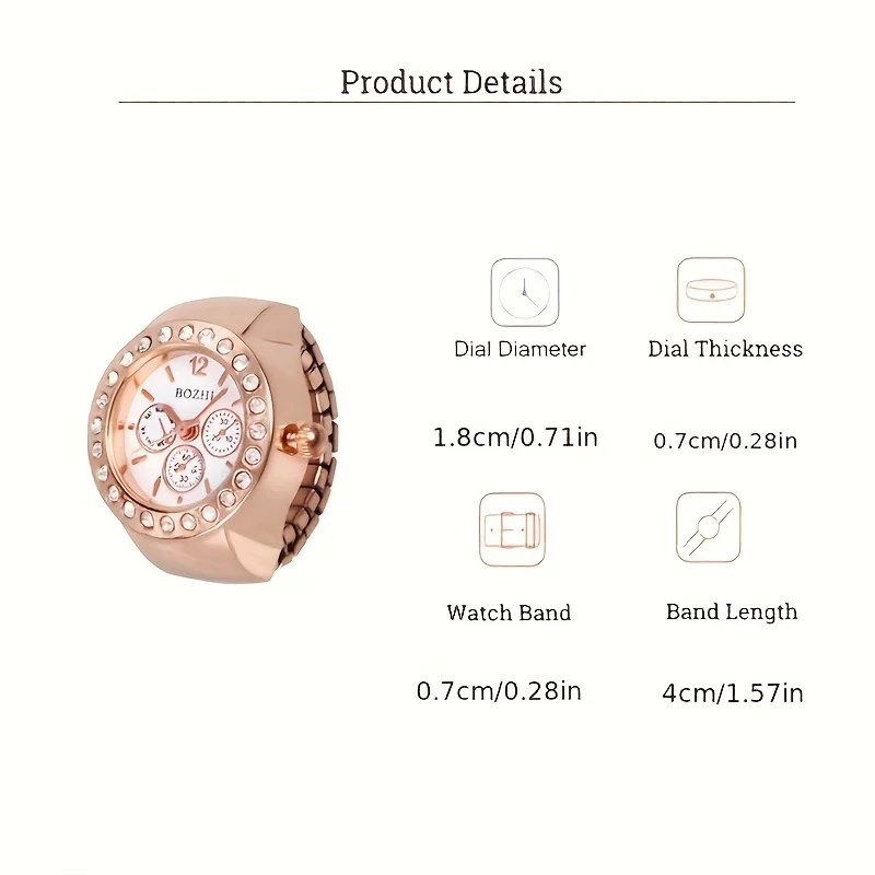 Fashion Three Circle Dial Adjustable Strap Inlaid Rhinestone Ring Quartz Watch, Solid Color Alloy Watch, Party School Supplies