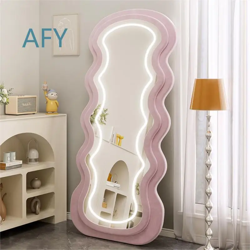 LED Full Length Wave Mirror for Bedroom Dressing Room Home Use Smart Illuminated Standing Mirror for Women Fashion Try On