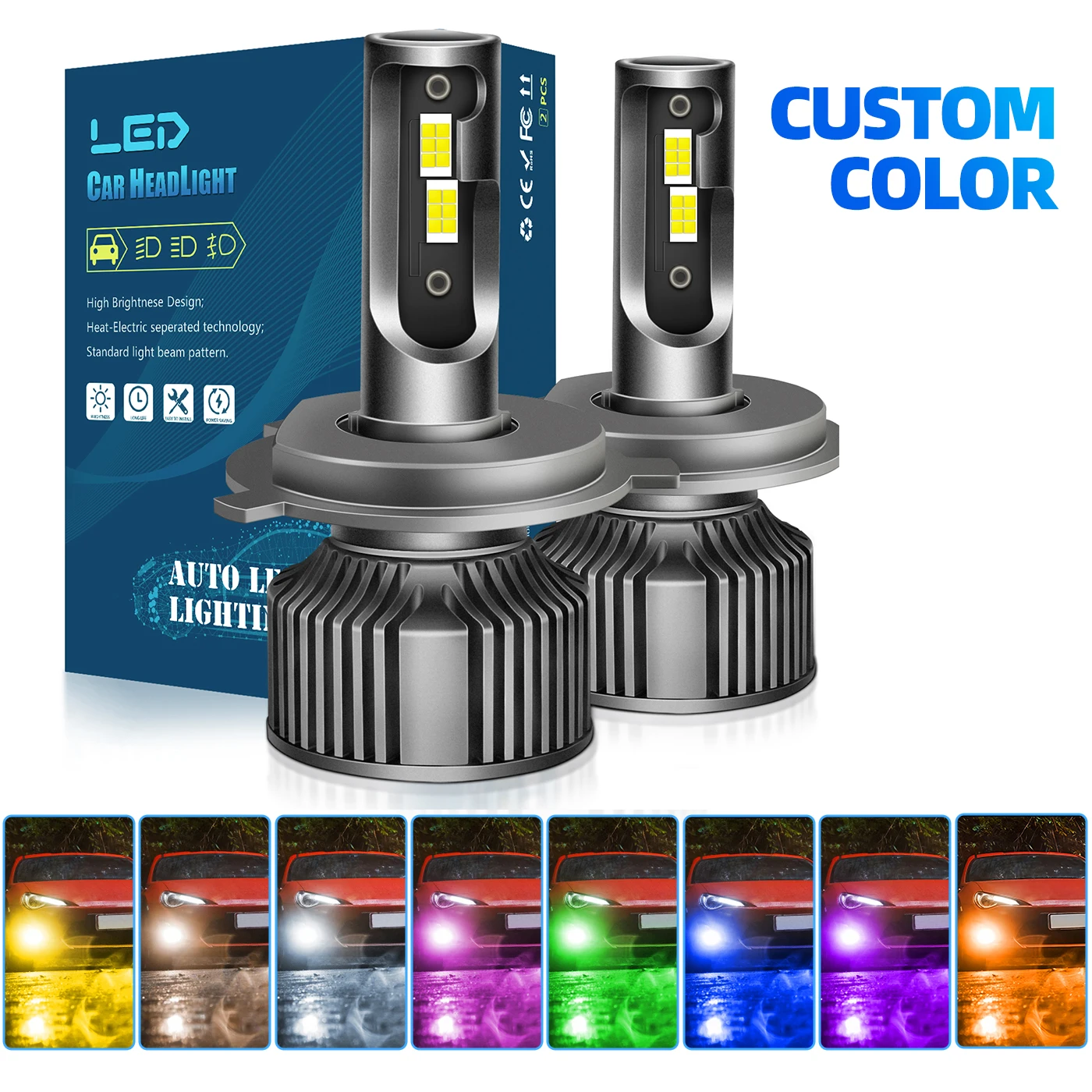 

50W 12V Multicolor LED Bulb H4 H7 H11 PSX26W H1 H8 H9 H16 9005 9006 White, Yellow, Amber, Blue, Purple, Lemon Green,