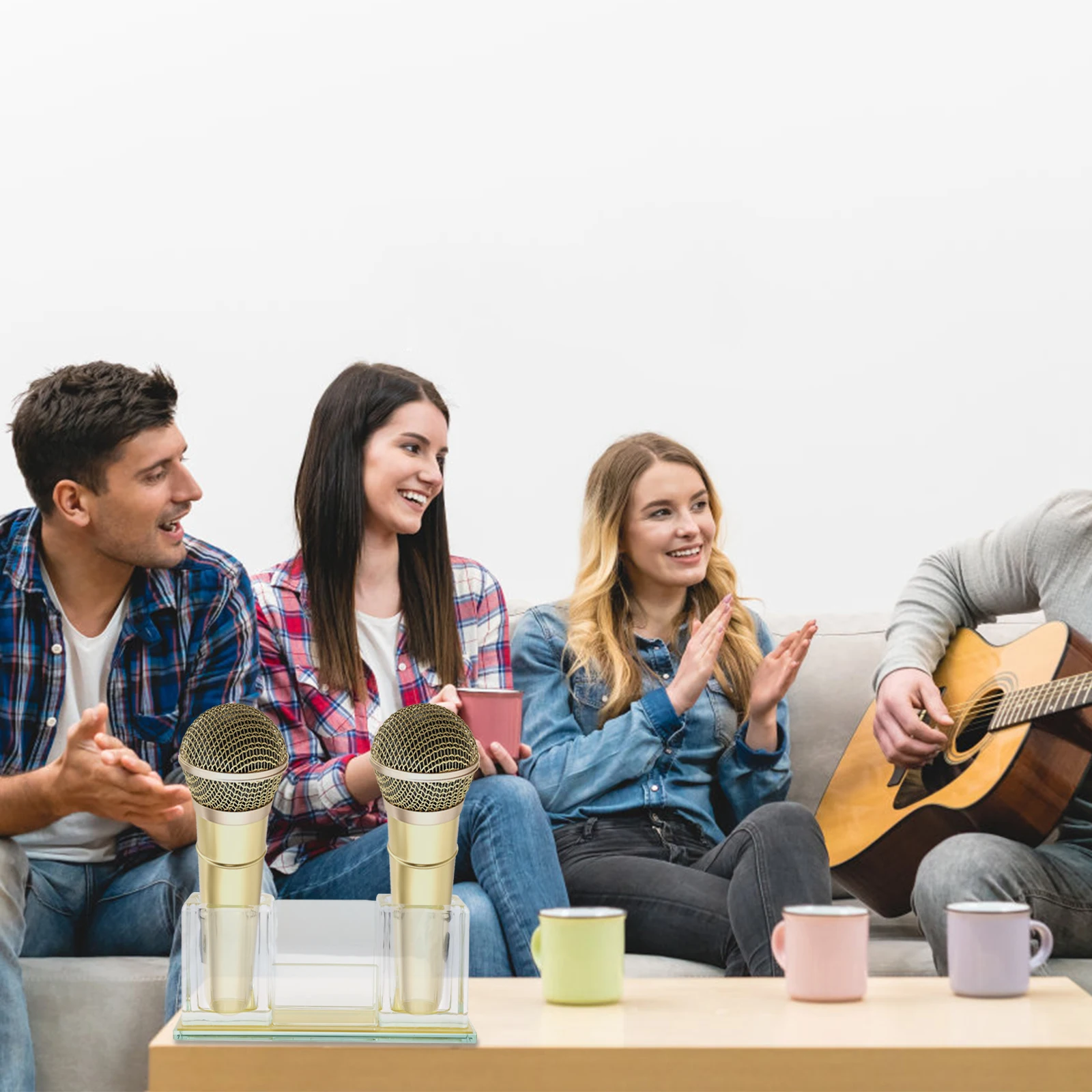 

2-Slot Acrylic Desktop Crystal Microphone Stand Stable Wireless Mic Holder Storage 2-Slot Mic Stand Microphone Stand,