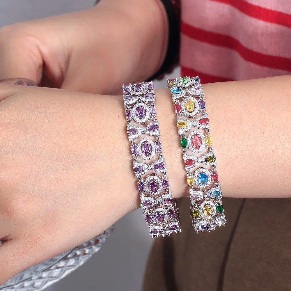 CWWZircons Elegante, glitzernde grüne Zirkon-Kettenarmbänder für Damen, Vintage-Ethno-Hochzeitsschmuck, Großhandel CB335 – Detail 2