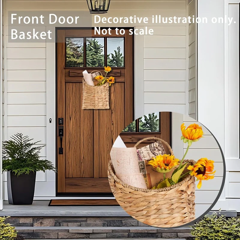 Hanging Basket for Front Door,Woven Wall Baskets for Flowers & Mails,Hangable Mount Storage Organize for Home,Garden-ABPX view 5