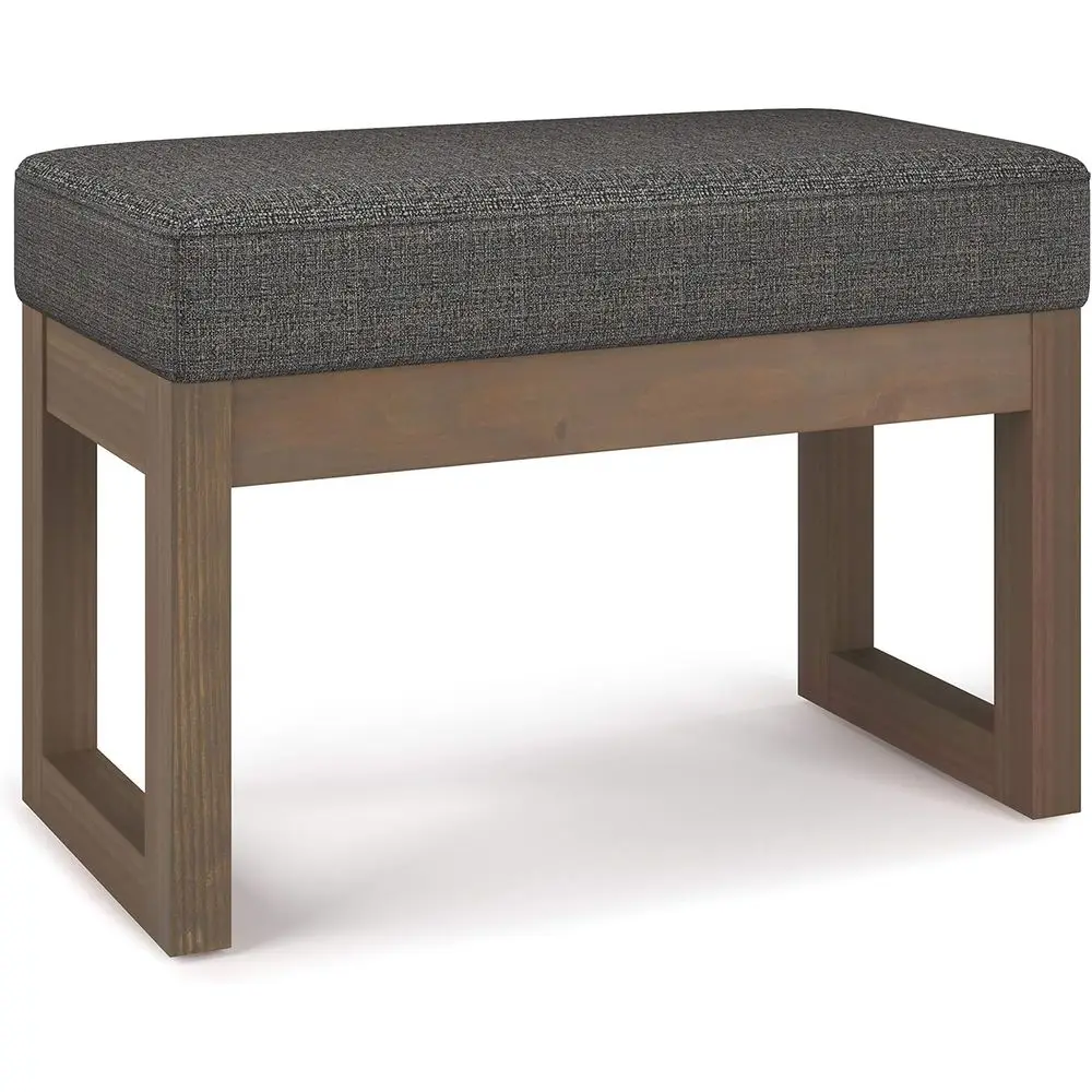 Milltown Small Ottoman Bench - 27 inch Wide Upholstered Tweed abric Recootstool Ottoman in Ebony, Contemporary Bench or Bedroom
