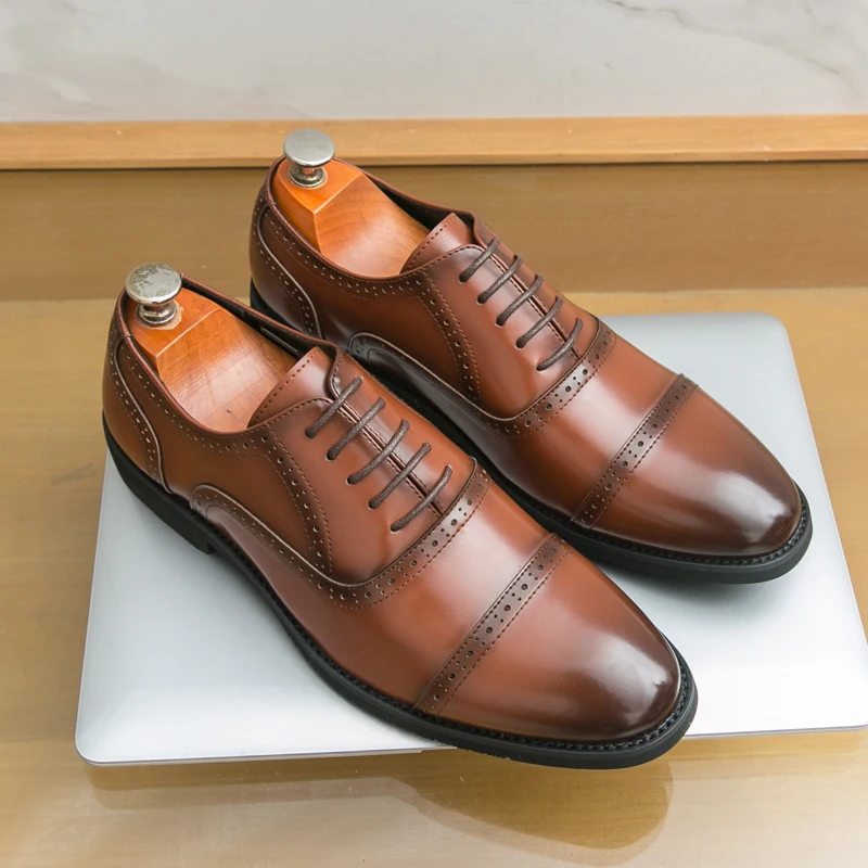 

Men Derby Shoes Solid Color Low Heel Classic Simple British Style Gentleman Business Dress Shoes