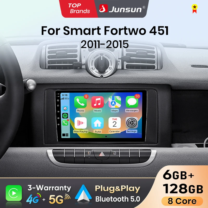 Image of Junsun Android Auto Autoradio für Smart Fortwo 451 2011 2012 2013 2014 2015 Multimedia Wireless Apple CarPlay Intelligente Systeme IPS Touchscreen Stereo Videoplayer 2 Din Autoradio Head Unit