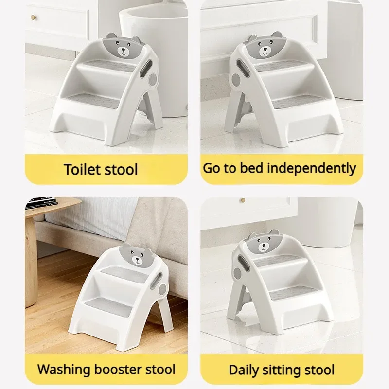 Foldable Kids 2 Step Stools Anti-slip Wide Padals Sturdy 2 Step Ladder Light and Strong Load-bearing Portable Toilet Stool