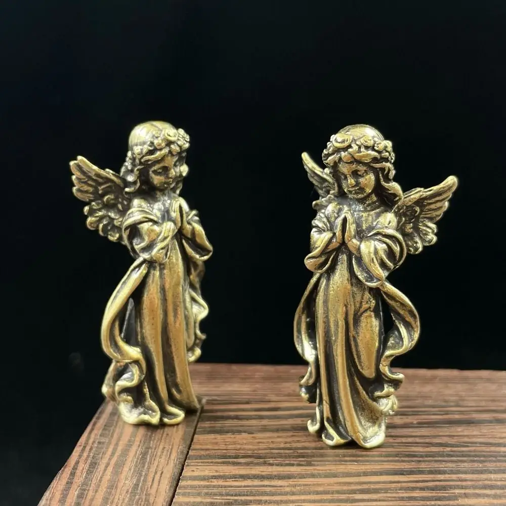 Cute Brass Angel Cupid Statue Lucky Vintage Angel Cupid Miniature Figurines Copper Handmade Guardian Angel Figurines