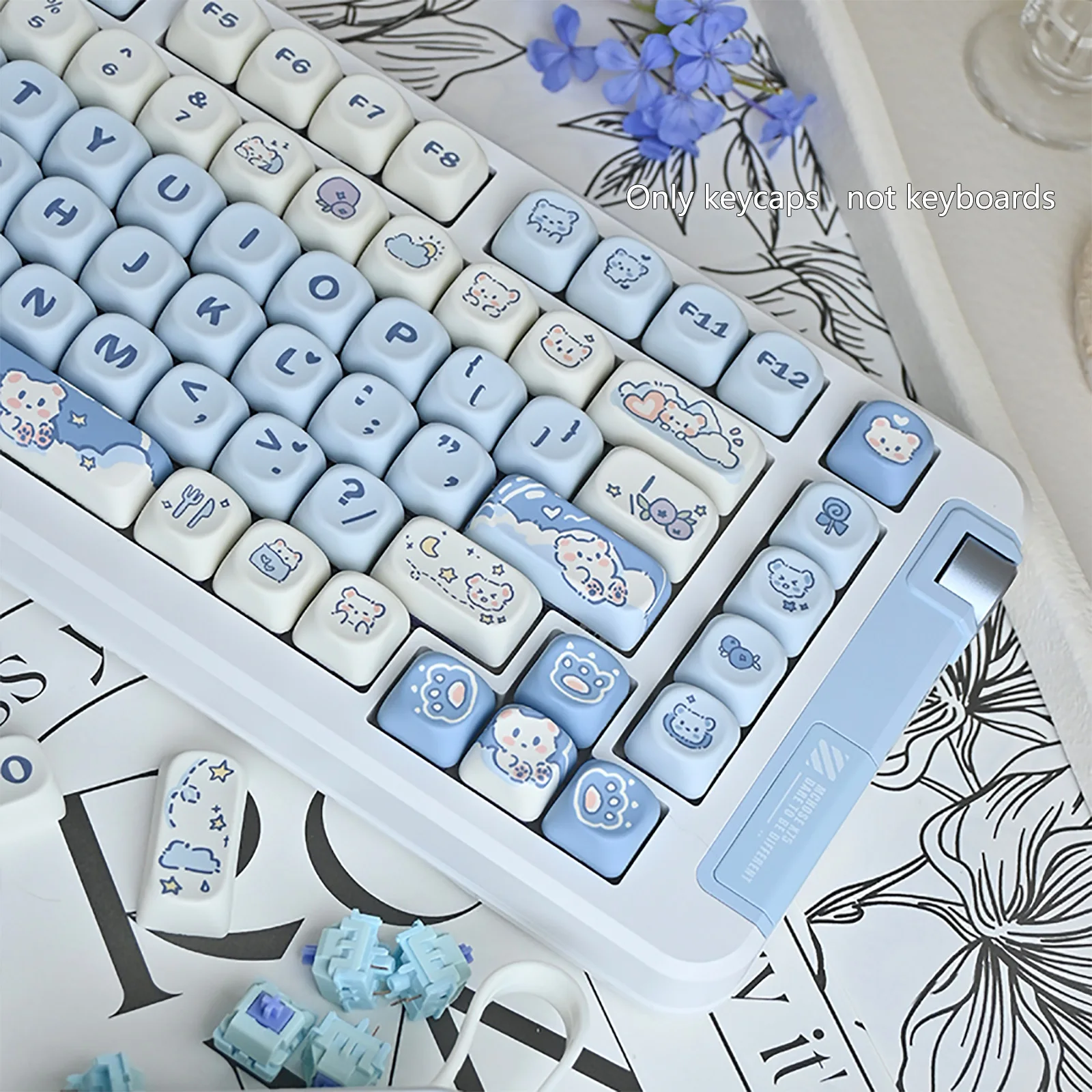 132 Keys MOA Profile Keycap Ice Cream BearTheme PBT Keycaps For MX Switch Mechanical keyboard Dye Sublimation Blue White key Cap