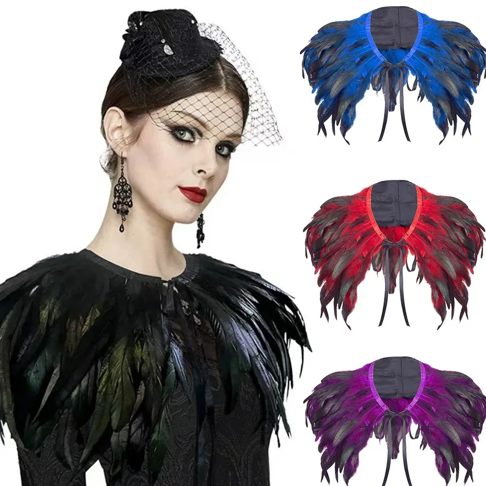 

1PC Gothic Feather Cape Halloween Masquerade Cloak Dark Fantasy Shoulder Wrap for Party Performance