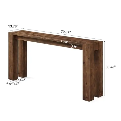 Solid Wood Console Table for Entryway, 70.9-Inch Extra Long Farmhouse Sofa Table Behind Couch, for Living Room, Foyer