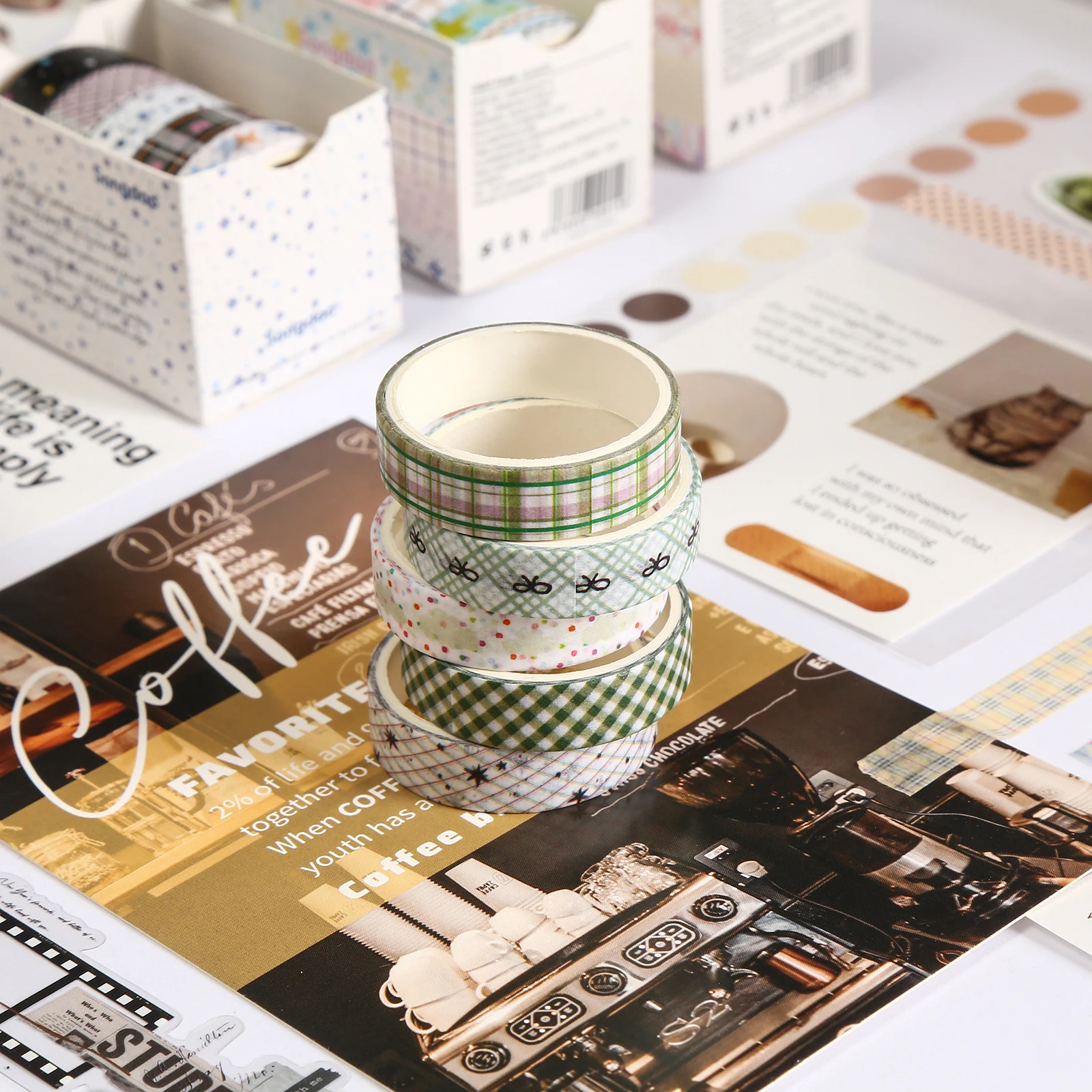 5 Roll/Box Flower Washi Tape Grid Series Masking Tape Decortative Stickers Album Diary Decoration Phone Case Cup Diary Decoratio